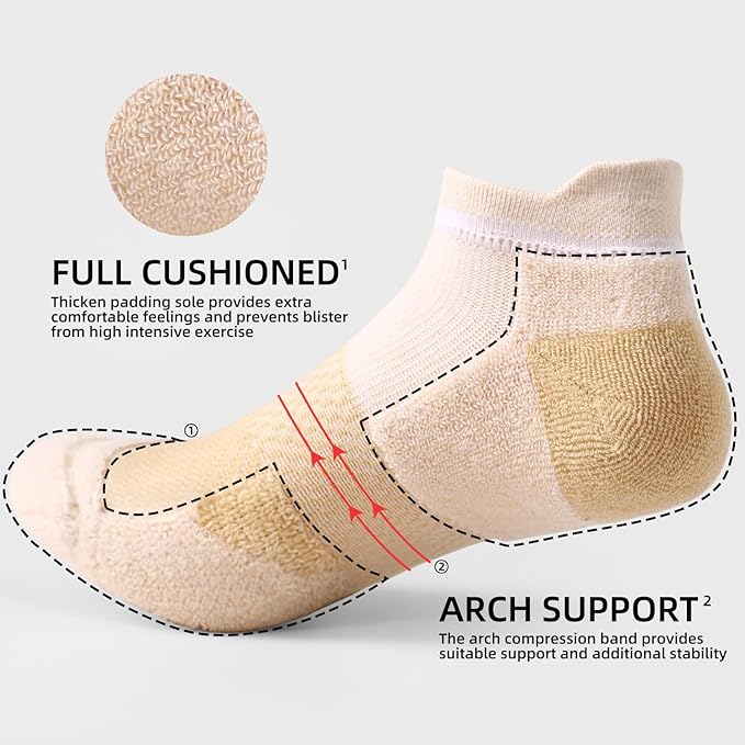 FITRELL 5-6 Pairs Ankle Running Socks for Women Athletic Cushioned Low Cut Tab Sports Socks
