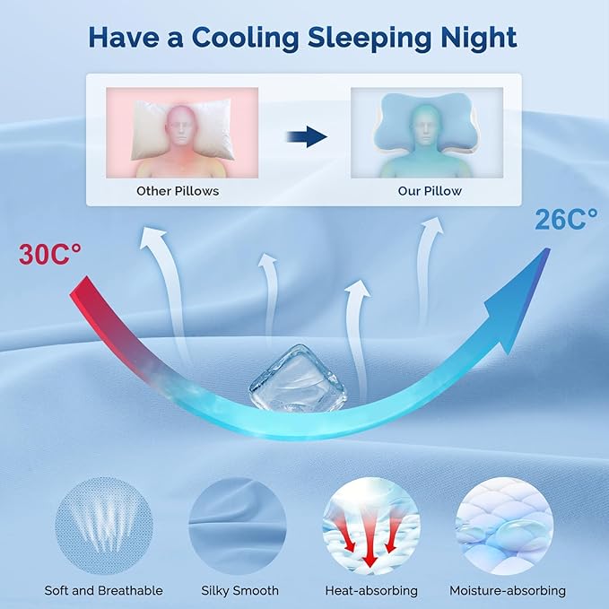 Cervical Neck Pillow, Ergonomic Side Sleeper Pillow for Neck Support, Cooling Memory Foam Pillows for Sleeping, Contour Orthopedic Bed Pillows for Side Back Stomach Sleepers with Removable Pillowcase