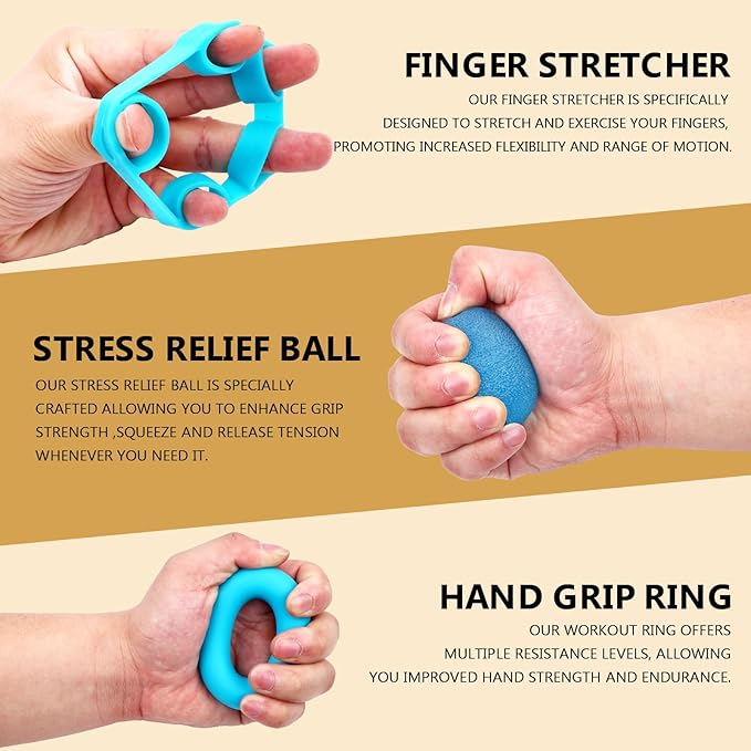 13 PCS Grip Strength Trainer Kit, Hand Gripper Strengthener, Forearm Strengthener, Finger Strengthener, Finger Exerciser, Stress Relief Ball, Forearm Workout Ring for Muscle Building and Injury Recover