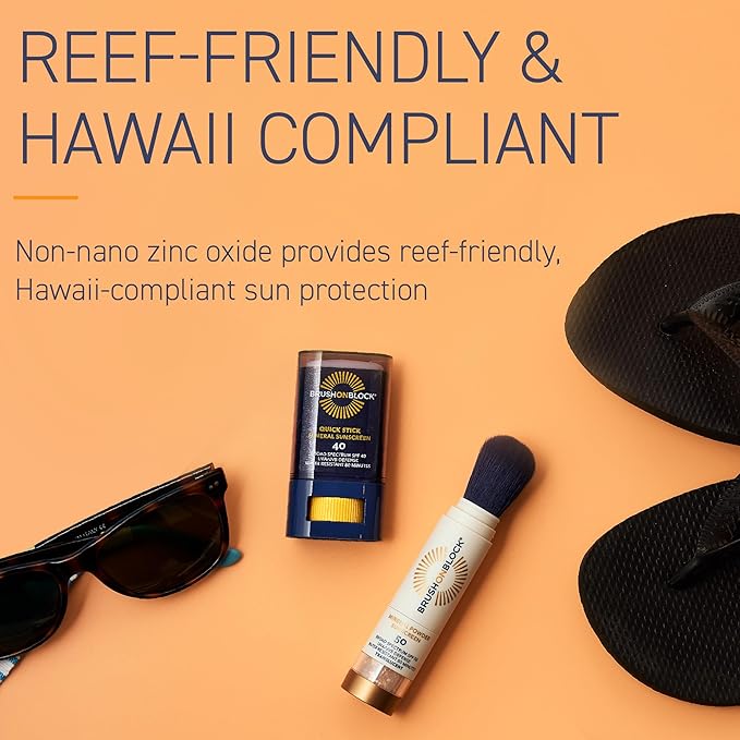 Brush On Block Quick Stick SPF 40, Mineral Sunscreen Stick, UVA/UVB Protection, Water Resistant, Hawaii Compliant, Reef Friendly, 0.63 oz