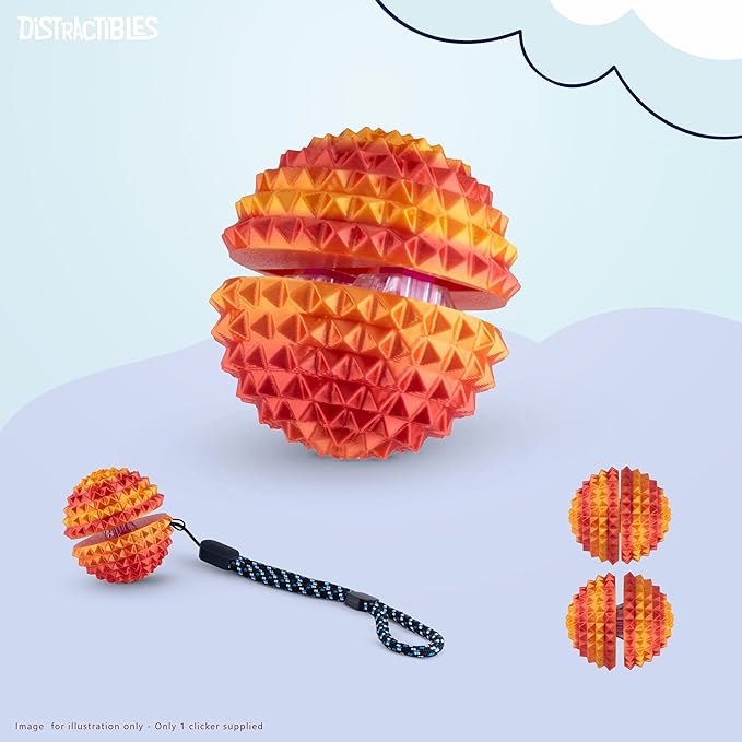 Round Spiked Sensory Fidget Clicker, Tactile Stimming Device with Mechanical Clicky Switches, Lanyard Attachment, Ideal for Pain Stim, ADHD, Autism & Stress Relief (NEON NOVA, Medium)