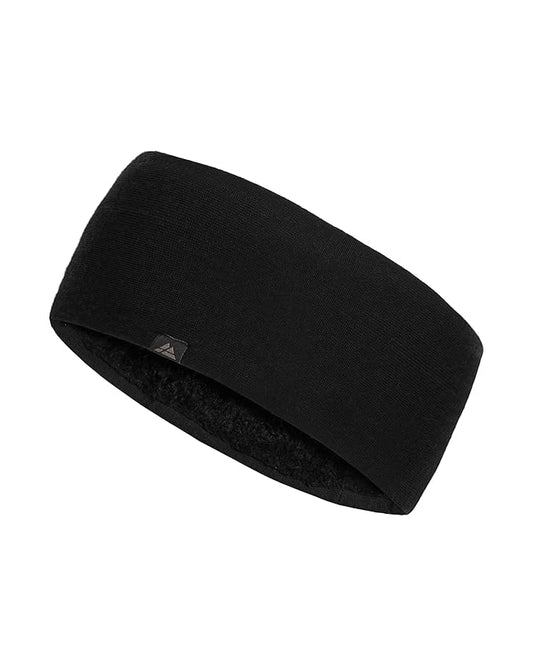 DANISH ENDURANCE Merino Wool Headband, with Thermal Inner Fleece, for Men and Women, Unisex, 1 or 2-pack, Black, XS/S