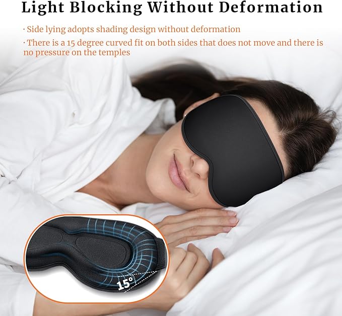 Sleep Eye Mask 3D Contoured Cup Soft and Gentle, Breathable, Comfortable for Side Sleeping, Travellers, Yoga, Men, Women, Adjustable, with Silicone Ear Plugs for Sleeping Noise Reductions