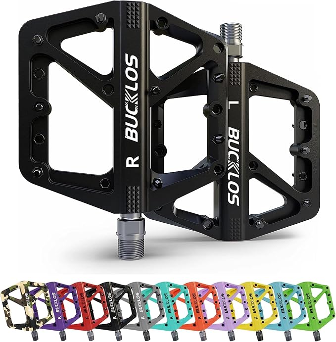 BUCKLOS Mountain Bike Pedals MTB Pedals Flat, Adult Bicycle Road Bike Large Platform Nylon Non-Slip Pedal for Gravel Bike/Hybrid Bike 9/16"