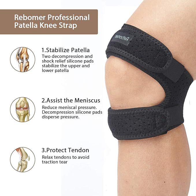 Patella Knee Strap, Adjustable Knee Brace (3D Silicone Pad) for Men Women, Knee Joint Pain Prevention & Patella Stabilizer for Running, Riding, Weightlifting, Football, Basketball, Hiking.