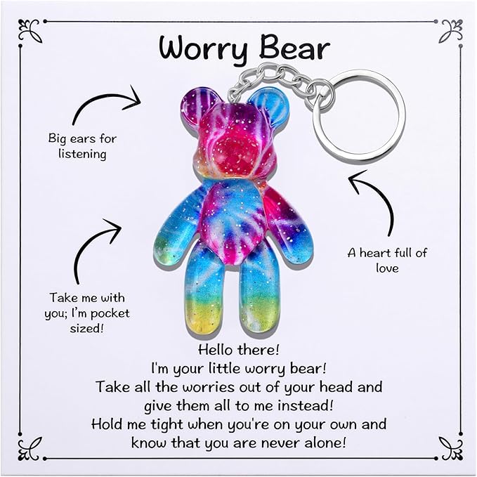 Pocket Bear Hug, Anxiety Relief Gift for Friend, Mental Health Positivity Gift for Women, Autism Fidget Gifts, Comforting Present for Son Daughter Back to School, Rainbow Gradient