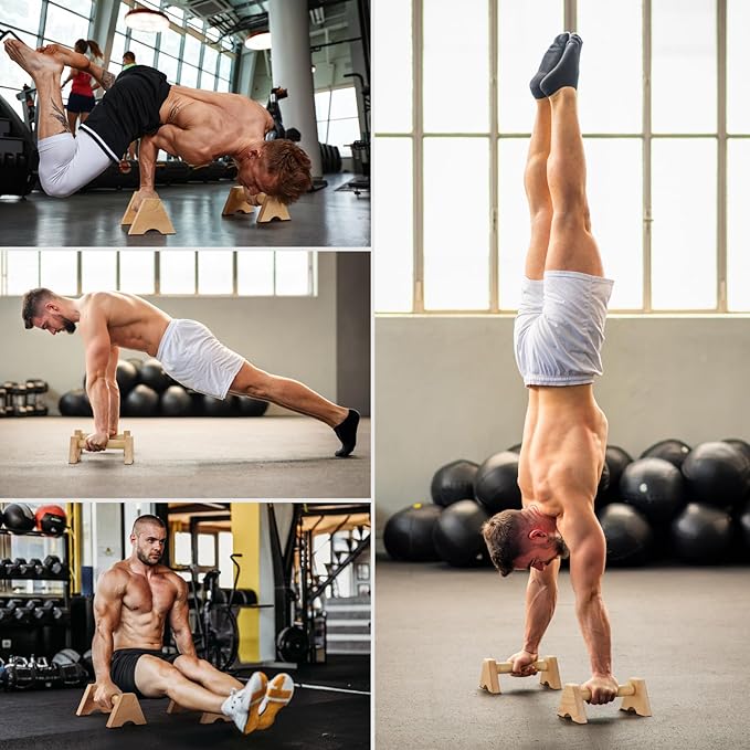 Beech Wood Non-Slip Parallettes Push Up Bar for Men, Strength Training Equipment Calisthenics Gymnastics Bars, Pushup Handles for Home Fitness, Workouts, Calistenia