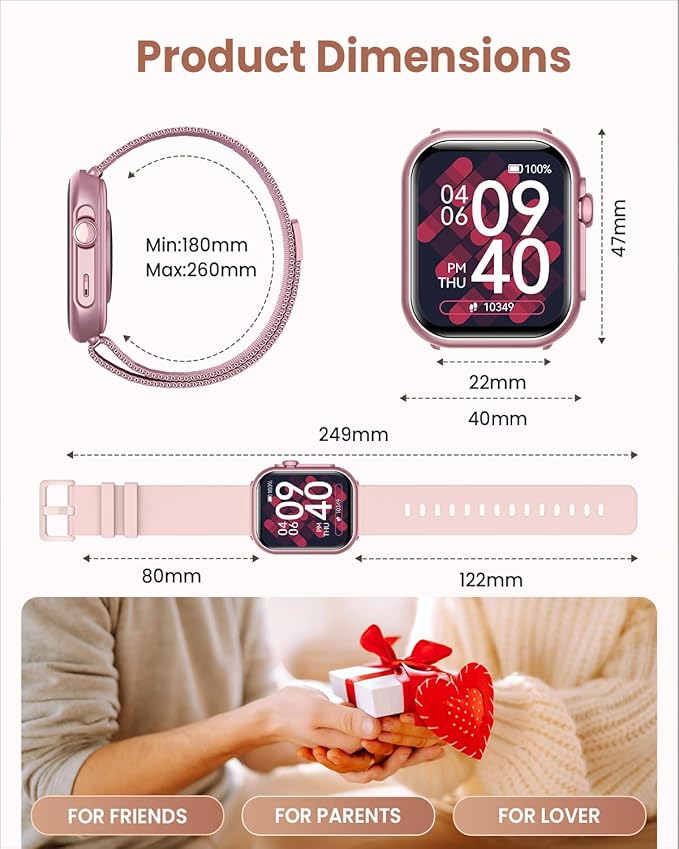 Smart Watches for Women (Android/iPhone), 1.83" HD Smart Watch with Calls/Messages/Notifications, Sleep/Heart Rate/SpO2/Blood Pressure Monitor, 110+ Sports Modes Fitness Tracker Watch, 1000mAh Battery
