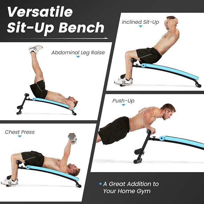 GYMAX Sit up Bench, Folding Adjustable Workout Bench for Ab Exercise, Curved Incline/Decline Slant Bench, Foldable Strength Training Weight Bench, Situps Abs Workout Equipment
