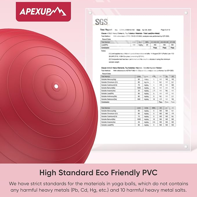 APEXUP Yoga & Pilates Ball - Anti Slip Heavy Duty Gym Ball for Fitness, Balance & Core Workout