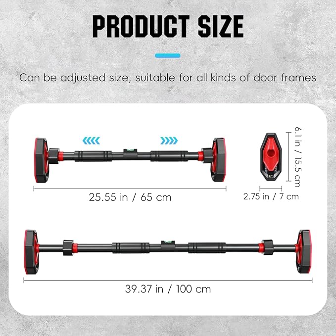 Pull Up Bar Indoor Chin Up Bar for Doorway Body Workout - Locking Mechanism Non-slip Adjustable 25.59-39.37 Width without Screws Max Load 440lbs
