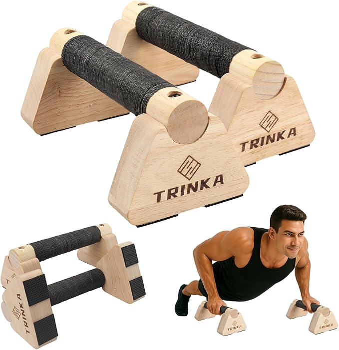 Wooden Parallettes Push Up Bars, 2 PCS Wood Calisthenics Bars with Non-Slip Base, Pushup Handles for Floor Home Fitness, Workout Equipment for Men and Women Strength Training