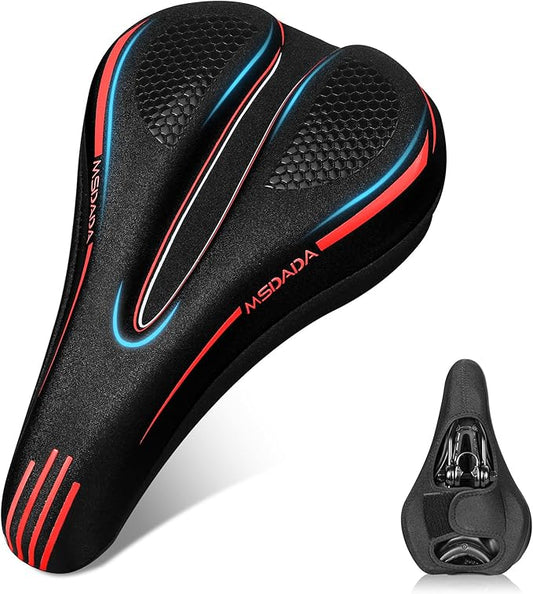 MSDADA Bike Seat Cushion Gel Padded Bike Seat Cover for Men & Women Comfort - Soft Bicycle Seat Cushion for Outdoor, Exercise/Spin/Stationary/Mountain/Road Bikes