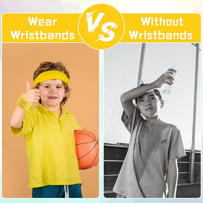 Leyndo 72 Pcs Wrist Sweatbands Bulk for Kids Field Day Cotton Terry Sweat Bands Sports Fan Wristbands Kids for Summer Camp Student Football Team Competition Party