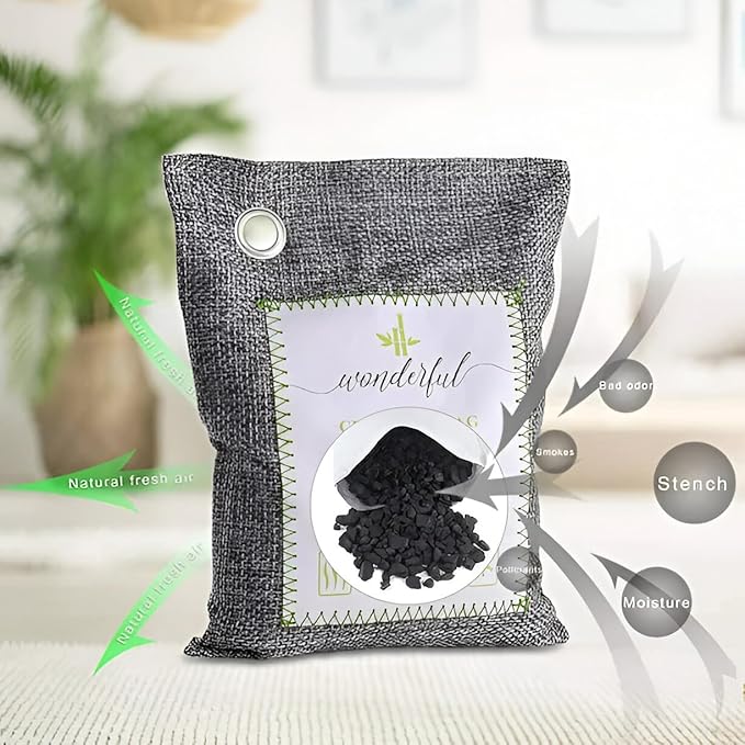 Bamboo Charcoal Air Purifying Bags (4-Pack, 200g Each) – Natural Odor Eliminator & Moisture Absorber for Home, Car, Closets, Bathrooms – Eco-Friendly, Reusable Deodorizer