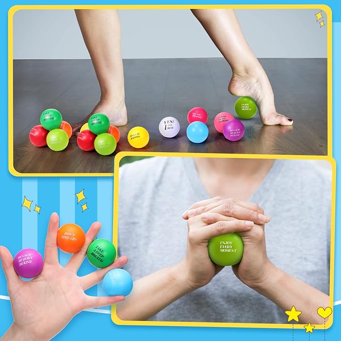 Sotiff 100 Pieces Motivational Stress Balls Colorful Foam Inspirational Relief Quotes Stress Balls Pack Employee Appreciation Gift for Relief Encouraging(One Size)