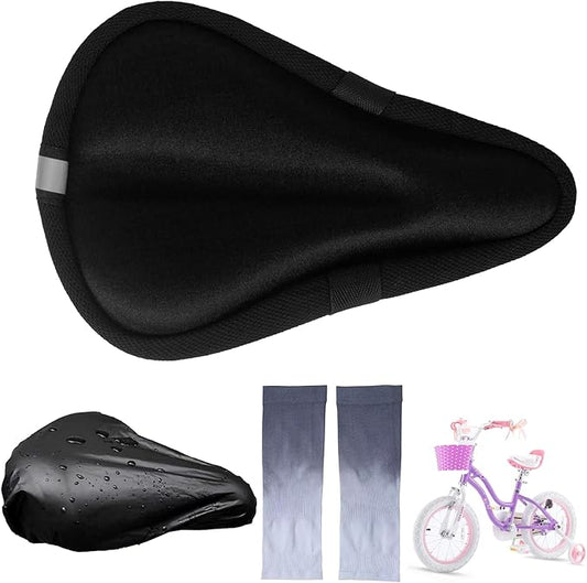 Kids Bicycle Seat Cushion Cover 9"x6",Gel Padded Bike Seat Cover for Boys Girls,Breathable Soft Bike Seat Cover,Child Bicycle Saddle Pad with Water Resistant Cover,Arm Sleeves