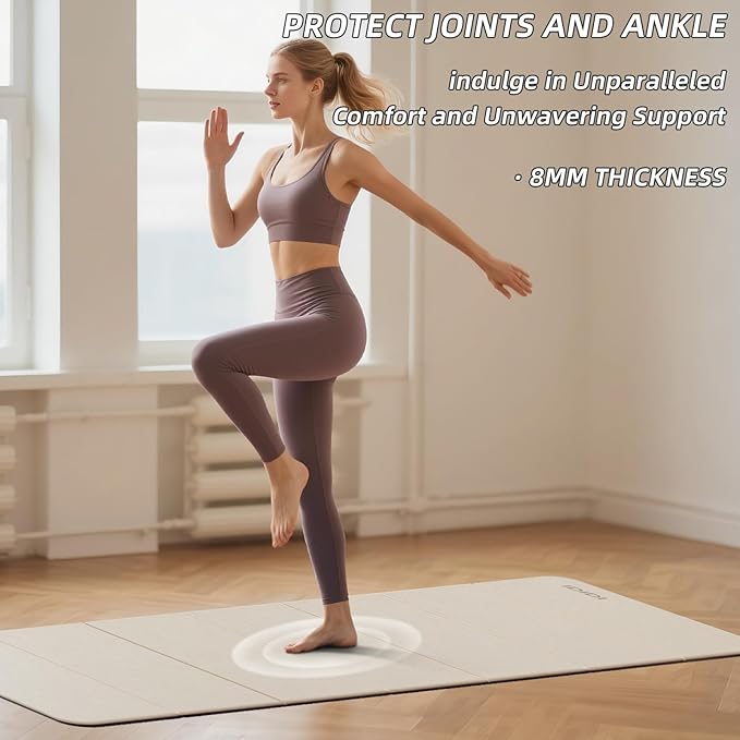 Foldable Yoga Mat Extra Thick 0.32 Inches Eco-Friendly POE Material, Non-Slip Design Fitness Mats, Multi-Purpose Workout Mats For Studio or Home Use (70 x 24 x 0.32 inches)