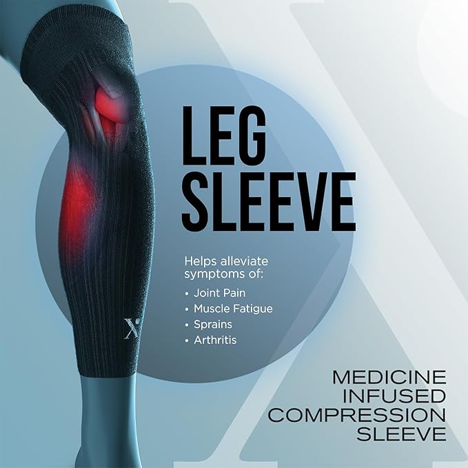 Medicine-Infused Pain Relieving Leg Compression Sleeve for Men and Women with Leg/Knee Pain, Arthritis, Tendonitis, and Calf Cramps