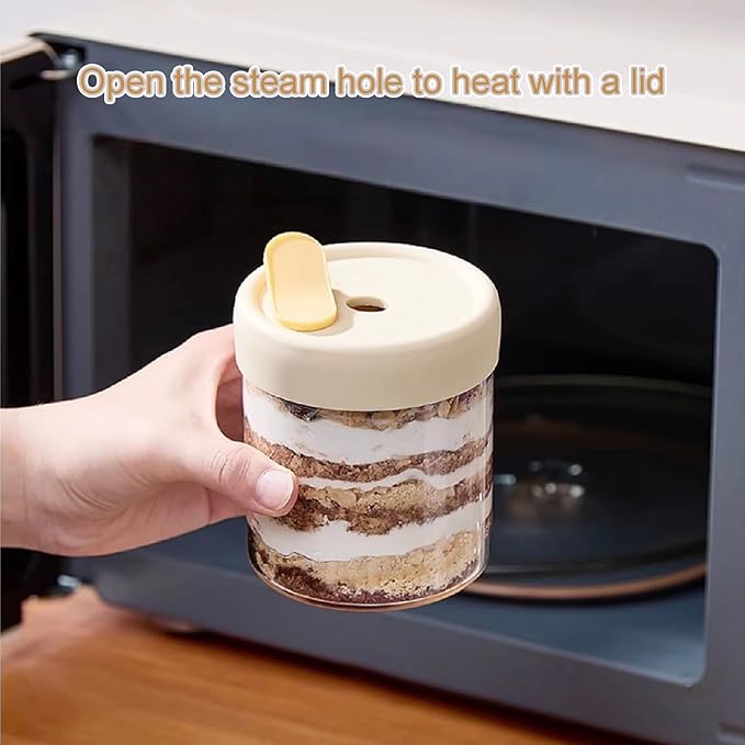 13.5oz Overnight Oats Containers with Lids, Glass Jar with Lid, Overnight Oats Jars, Meal Prep Jars for Yogurt Oats Parfait Chia Pudding Cereal Snacks (4PCS)