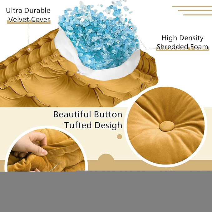 Bench Cushions for Indoor Furniture 36x14 Inch Velvet Kitchen Dining Piano Window Seat Cushion, Tufted Patio Porch Swing Thicken Bench Pad Memory Foam(Yellow)