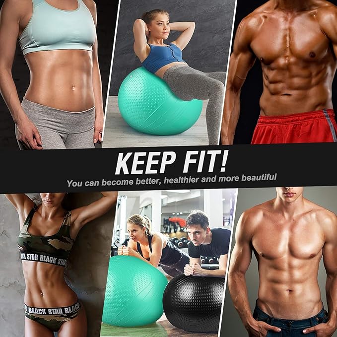 Yoga Ball, 18-30 Inch Extra Thick Exercise Ball for Workout Fitness Balance, Anti Burst Chair for Home and Office Desk, Includes Hand Pump & Workout Guide Access