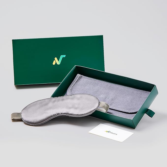 Luxury Silk Sleep Mask with 22mm Mulberry Silk, Velvet Elastic Band, Heat Therapy Pocket, and Travel Pouch, Grey Color