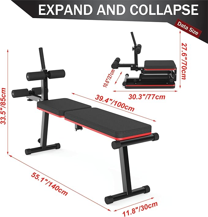 Decline & Flat Bench, Foldable, Multi-Gear Adjustment, Full Body Workout, 660 lbs/300 kgs Capacity