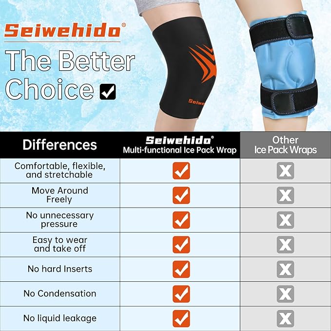 Extended Knees Ice Pack for Injuries Freeze Compression Sleeve Reusable Soft Gel Ice Wrap for Leg Swelling, Knee Replacement Surgery, Cold Compress Therapy for Arthritis, Meniscus Tear and ACL