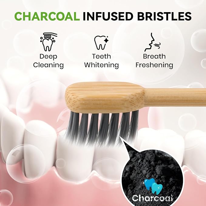 Bamboo Toothbrush Heads Compatible with Gleem, Soft Charcoal Infused Bristles, Whitening & Deep Cleaning