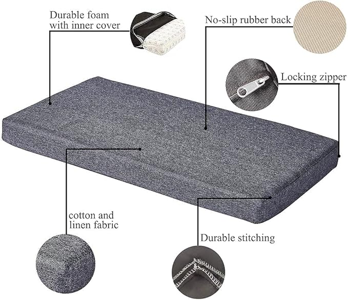 Bench Seat Memory Foam Chair Pads Non-Slip Rubber Back Indoor Swing/Settee Cushion 36 x 18 inch