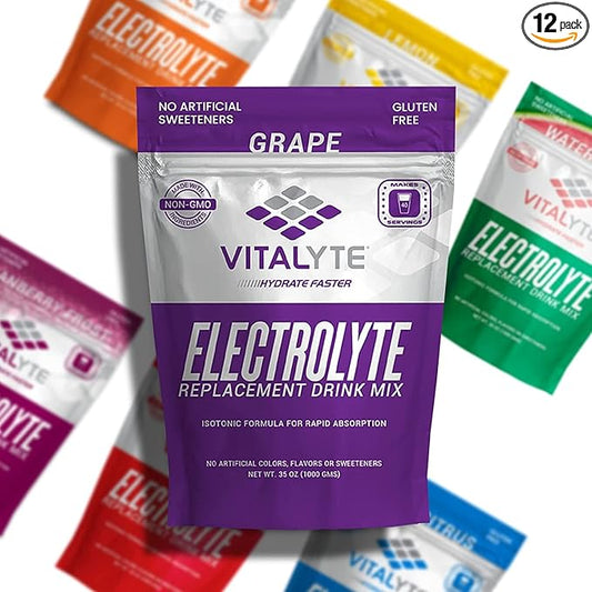 Vitalyte Electrolyte Powder Drink Mix, Isotonic Electrolyte Hydration Mix, Bulk Case Pack (12 Pack, Grape)