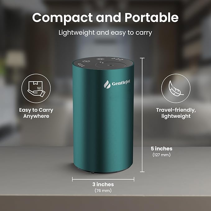 LiteMist Waterless Essential Oil Diffuser - Aluminum Aromatherapy Oil Diffuser, Rechargeable USB-C Scent Diffusers for Home, Car & Office, Quiet Operation, 0.35oz/0.7oz Bottle Capacity