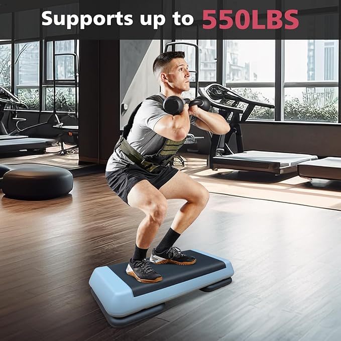 28.5'' Exercise Aerobic Step Platform, 4-6-8inAdjustable Fitness Stepper Workout with 4 Stackable Risers, Aerobics Stepper Workout Stepper for Home Gym Cardio Strength & Training (Red & Gray)