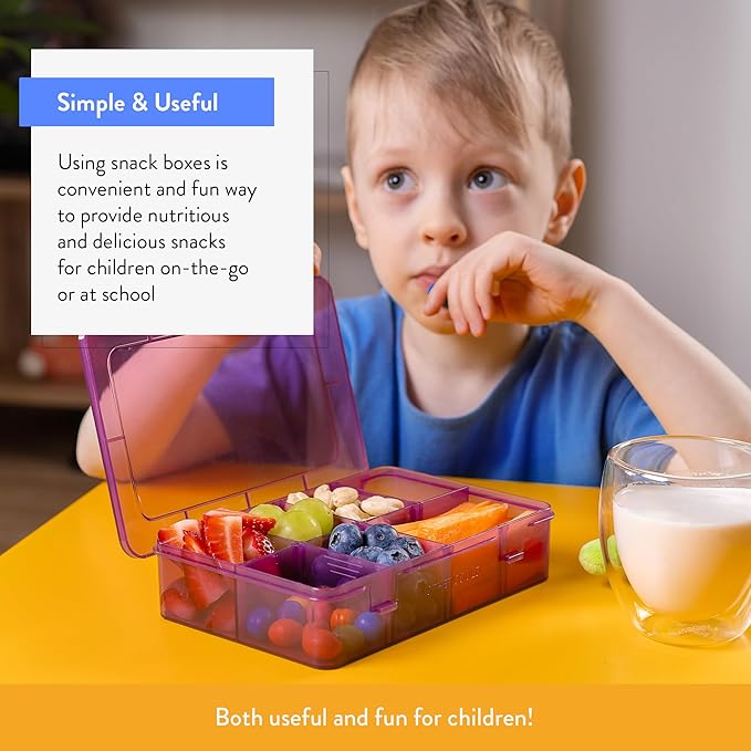 Snack Box Containers Set of 2-Reusable,100 Dissolvable Labels, 8 Adjustable Compartments, Dishwasher Safe, BPA-Free, Meal Prep Container, PARENT TESTED PARENT APPROVED AWARD (2 Pack) (Purple)