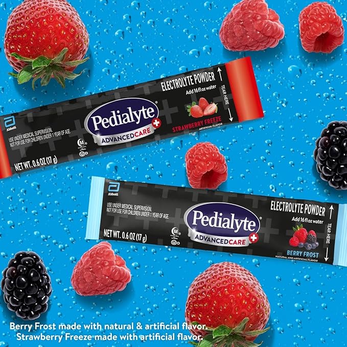 Pedialyte AdvancedCare Plus Electrolyte Powder, Has 33% More Electrolytes and PreActiv Prebiotics, Hydration Station Variety, 80 Powder Packets