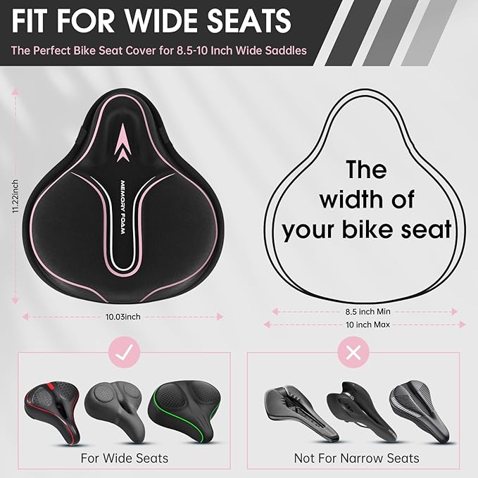 New Large Bike Seat Cover for Men & Women Comfort, Bike Seat Cushion Cover, Padded Seat Cover, Soft Bicycle Seat Covers for MTB, Exercise Bikes, Indoor and Outdoor Cycling