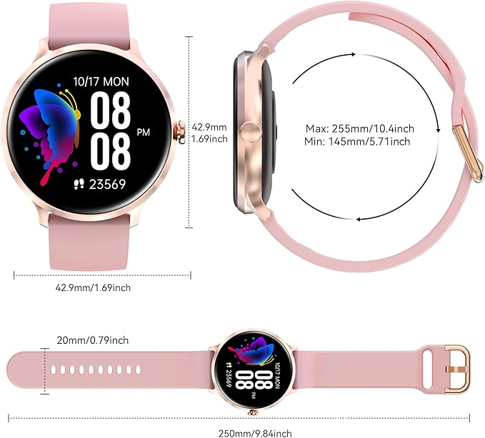 BRIBEJAT Smart Watch for Women, HD 1.20" Smartwatch Zinc Alloy Case, Fitness Tracker with SpO2/Heart Rate/Sleep Monitor, Waterproof Activity Tracker Pedometer Compatible with iOS Android