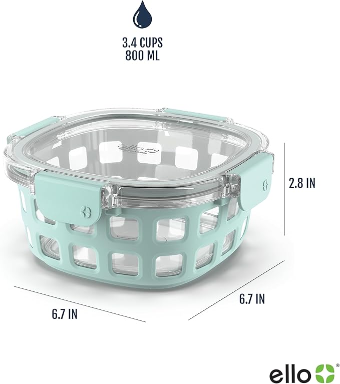 Ello Duraglass 3.4 Cup Round Meal Prep Sets 10Pc, 5 Pack Set- Glass Food Storage Container with Silicone Sleeve and Airtight BPA-Free Plastic Lids, Dishwasher, Microwave, and Freezer Safe, Melon