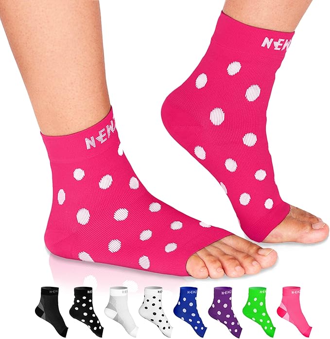 NEWZILL Plantar Fasciitis Socks with Arch Support, BEST 24/7 Foot Care Compression Sleeve, Eases Swelling & Heel Spurs, Ankle Brace Support, Increases Circulation (S/M, Pink w White Dots)