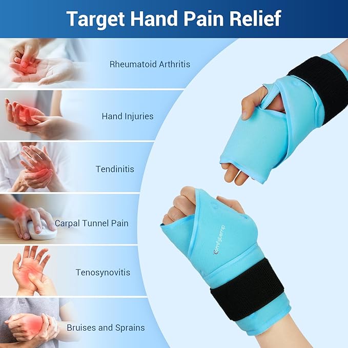 Comfytemp 24.5" Extra Long Wrist Ice Pack Wrap for Carpal Tunnel Relief, Reusable Gel Wrist Brace Hot Cold Compress for Hand Forearm Pain, Injuries, Arthritis, Surgery Gift, 2 Packs