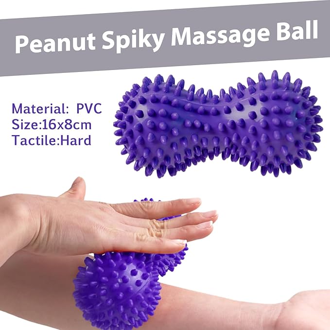 Massage Ball Set for Myofascial Trigger Point Release & Deep Tissue Massage, Kit of 7-3 Sizes Spiky Massage Balls, Peanut Ball, 1 Hand Roller Ball,1 Trigger Point Massager,1 Massage Lacrosse Ball