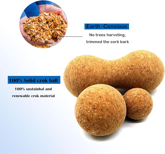 Cork Massage Ball Set for Fascia Release After Exercise, Yoga,Trigger Point Therapy, Relax Muscles, and Relieve Stress,Set of 3 (5.4"*2.4"+2.4"+1.7" Lacrosse Massage Balls