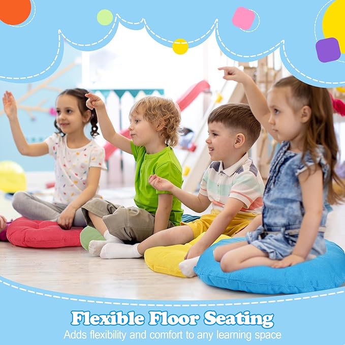 Fumete 8 Pcs 16 Inch Round Floor Cushions for Kids and Toddlers, Flexible Seating Classroom Furniture Floor Pillow for Home, Daycare, Preschool, Yoga and Meditation (Simple)