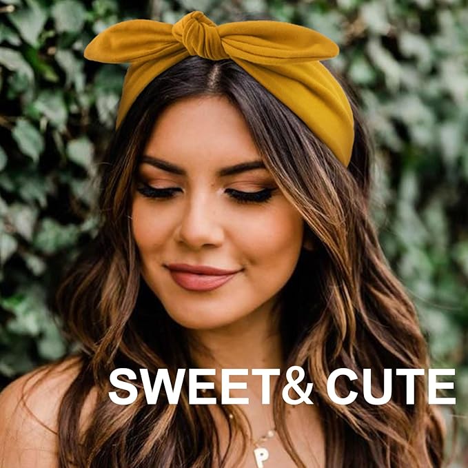 DRESHOW 8 Pack Adjustable Knotted Headbands Non Slip Elastic Yoga Hair Bands Solid Colors Headbands for Women and Girls