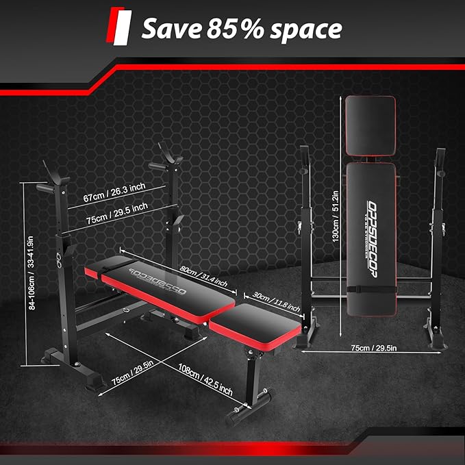OPPSDECOR 6 in 1 660lbs Weight Bench with Leg Extension and Leg Curl, Foldable Bench Press Set and Squat Barbell Rack with Preacher Curl, Adjustable Workout Bench for Home Gym Strength Training PXZXYX1