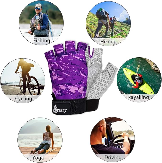 Drasry UV Fishing Gloves Fingerless Sun Protection Men Women UPF50+SPF for Fishing Kayaking Paddling Hiking Sailing Rowing Driving Canoeing Glove