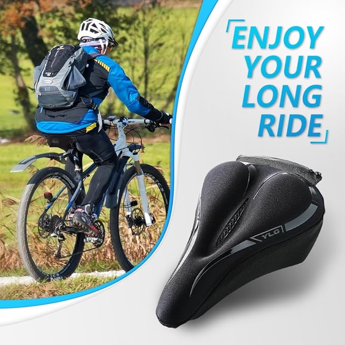 YLG Bike Seat Cover, Memory Foam & Gel Bike Seat Cushion Cover for Men Women, Comfortable Bicycle Seat Cover for Peloton/Fixed/Cruiser/Indoor/Outdoor Bike seat with Waterproof Cover