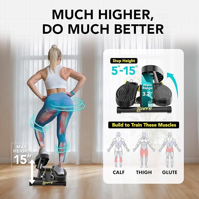 Stepper Machine with Resistance Bands, Mini Stepper with 300LBS Weight Capacity, Twist Stepper for Full Body Workout, Adjustable Step Height, Smooth and Quiet, Step Machine for Men Women