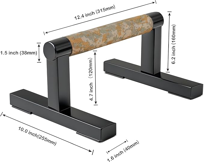 T Shape Floor Stand Wood Push Up Handle Bars for Men, Strength Training Pushup Stands Parallettes Bars with Sturdy Metal Bracket for Calisthenics, Fitness, Gymnastics, Workouts, Calistenia